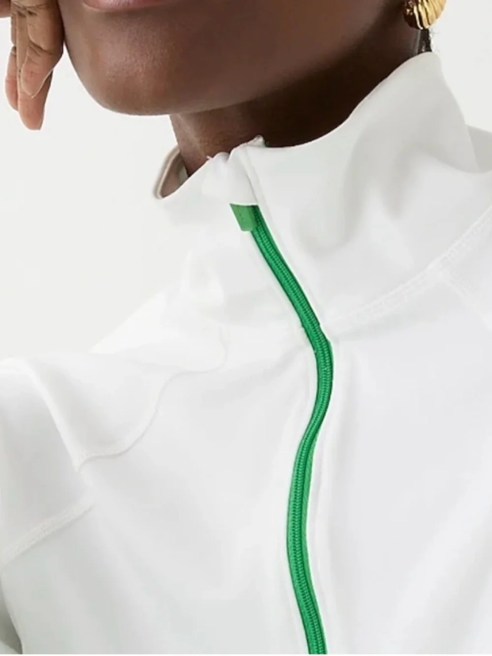 J.Crew Cloudstretch Athletic Half-Zip Pullover White with Green Zip Trim